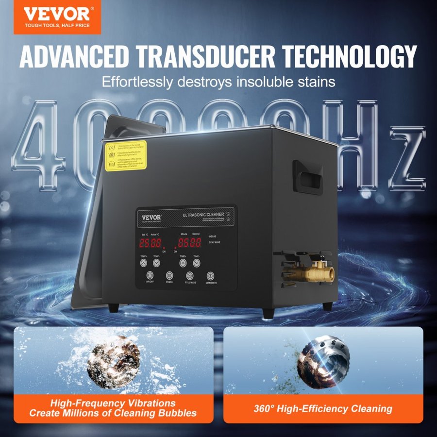VEVOR Ultrasonic Tool Cleaner – 10L, 240W, 600W Heater