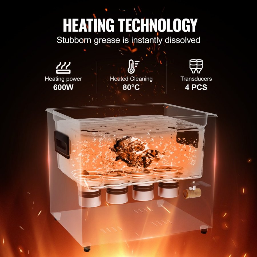 VEVOR Ultrasonic Tool Cleaner – 10L, 240W, 600W Heater