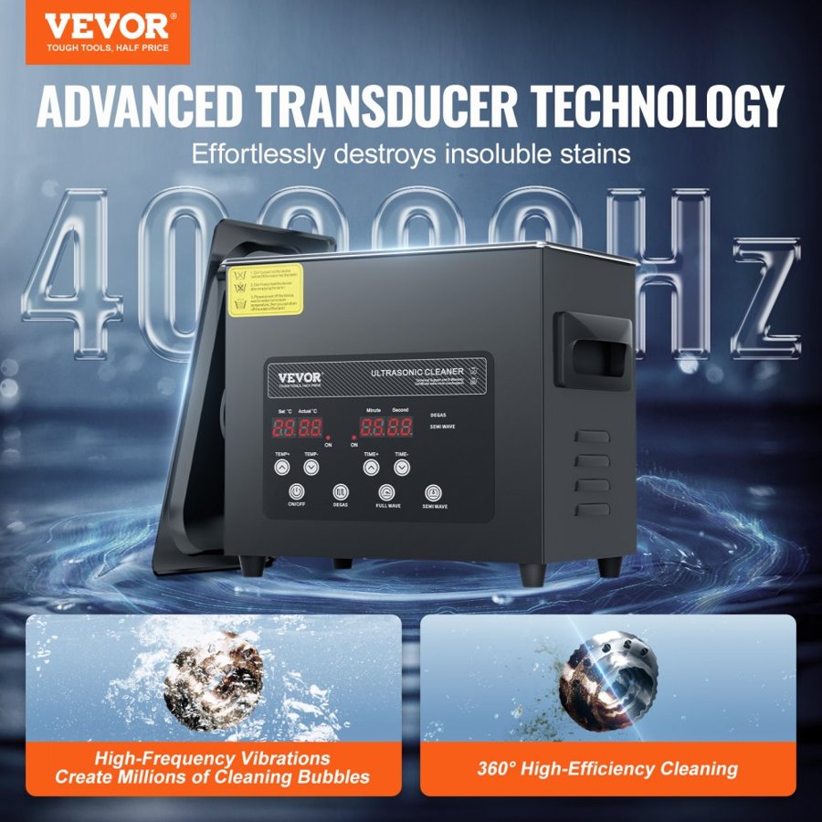 VEVOR 3 Liter Ultrasonic Cleaner – 120W, 40kHz, 300W Heater