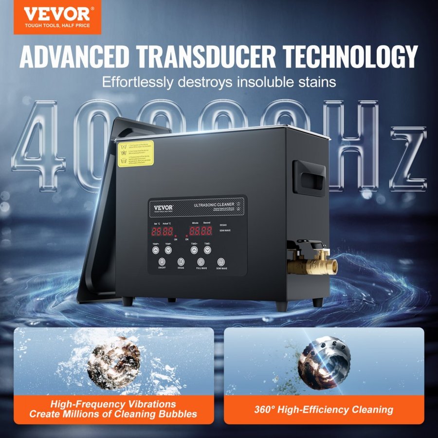 VEVOR Ultrasonic Cleaner with Heater – 6L, 180W, 40kHz, 500W