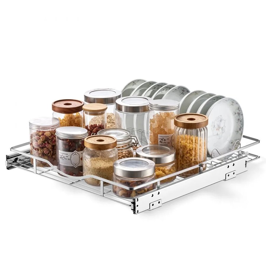 VEVOR Pull Out Cabinet Organizer 500x535 mm (WxD) Steel Slide Out Drawers, for Kitchen Bathroom Pantry Home Organization, Chrome-Plated Finish, Heavy Duty Storage Sliding Shelves for Base Cabinets
