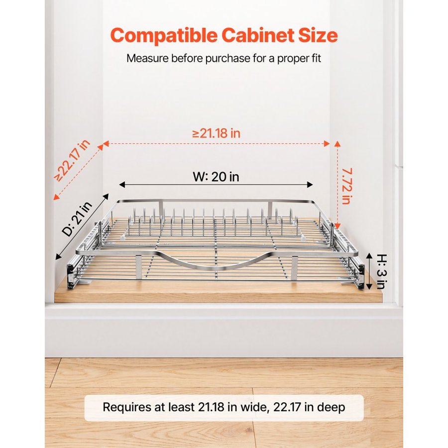 VEVOR Pull Out Cabinet Organizer 500x535 mm (WxD) Steel Slide Out Drawers, for Kitchen Bathroom Pantry Home Organization, Chrome-Plated Finish, Heavy Duty Storage Sliding Shelves for Base Cabinets