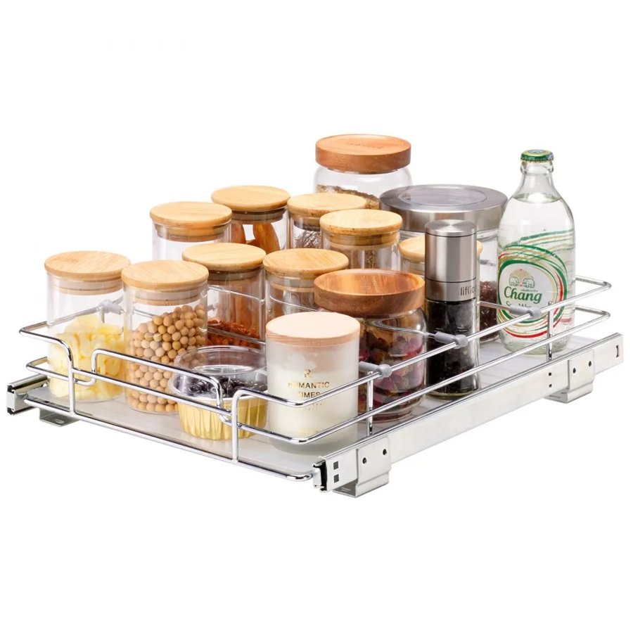 VEVOR 30.5 cm W x 43.2 cm D Pull Out Cabinet Organizer, Heavy Duty Slide Out Pantry Shelves, Chrome-Plated Steel Roll Out Drawers, Sliding Drawer Storage for Home, Inside Kitchen Cabinet, Bathroom, Under Sink