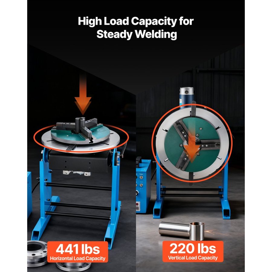 VEVOR Rotary Welding Positioner, 441 lbs Load Capacity, -45° to 90° Tilt Angle Welding Positioner Turntable Table, 0.5-5 RPM Speed Control, Electric and Foot Pedal, for Cutting, Grinding, Assembly