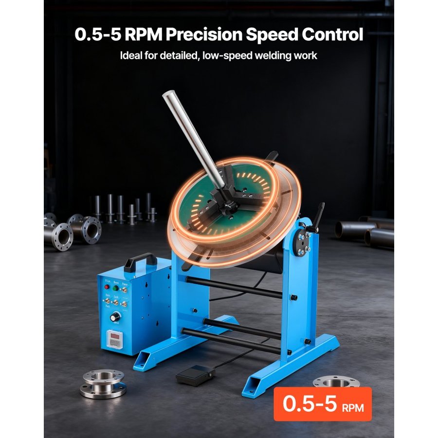 VEVOR Rotary Welding Positioner, 441 lbs Load Capacity, -45° to 90° Tilt Angle Welding Positioner Turntable Table, 0.5-5 RPM Speed Control, Electric and Foot Pedal, for Cutting, Grinding, Assembly