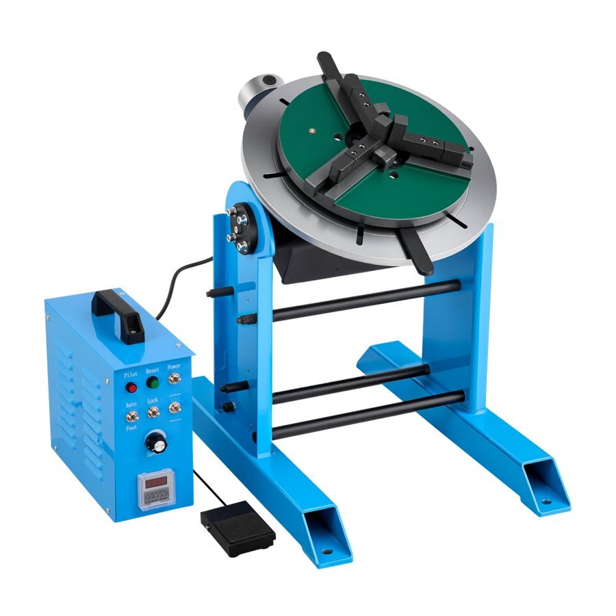 VEVOR Rotary Welding Positioner, 300 kg Load Capacity, -45° to 90° Tilt Angle Welding Positioner Turntable Table, 0.2-2.5 RPM Speed Control, Electric and Foot Pedal, for Cutting, Grinding, Assembly