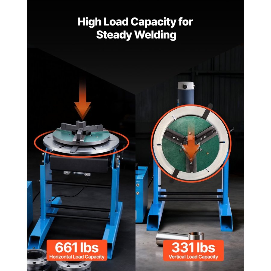 VEVOR Rotary Welding Positioner, 300 kg Load Capacity, -45° to 90° Tilt Angle Welding Positioner Turntable Table, 0.2-2.5 RPM Speed Control, Electric and Foot Pedal, for Cutting, Grinding, Assembly