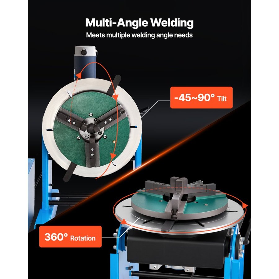VEVOR Rotary Welding Positioner, 300 kg Load Capacity, -45° to 90° Tilt Angle Welding Positioner Turntable Table, 0.2-2.5 RPM Speed Control, Electric and Foot Pedal, for Cutting, Grinding, Assembly