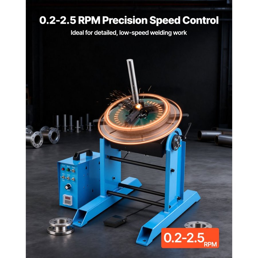 VEVOR Rotary Welding Positioner, 300 kg Load Capacity, -45° to 90° Tilt Angle Welding Positioner Turntable Table, 0.2-2.5 RPM Speed Control, Electric and Foot Pedal, for Cutting, Grinding, Assembly