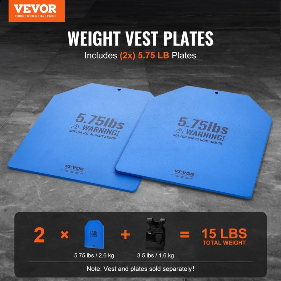 VEVOR Weight Vest Plates, 2.6 KG Pairs, Premium Steel Weighted plates, Contoured Ergonomic Fit – WODs, Additional Weight for Weight Vests, for Strength Training, Running, Fitness, Heavy Workouts