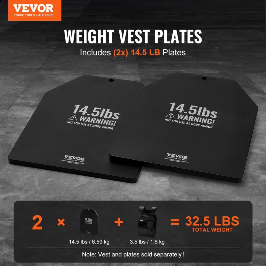 VEVOR Weight Vest Plates, 6.6 KG Pairs, Premium Steel Weighted plates, Contoured Ergonomic Fit – WODs, Additional Weight for Weight Vests, for Strength Training, Running, Fitness, Heavy Workouts
