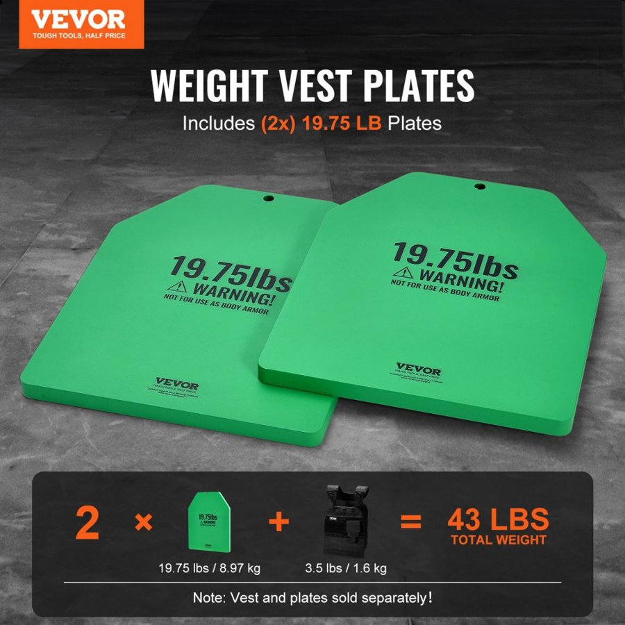 VEVOR Weight Vest Plates, 8.9 KG Pairs, Premium Steel Weighted plates, Contoured Ergonomic Fit – WODs, Additional Weight for Weight Vests, for Strength Training, Running, Fitness, Heavy Workouts