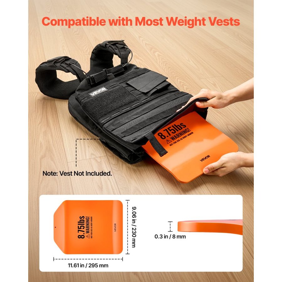 VEVOR Curved Weight Vest Plates, 4 kg Pairs, Premium Steel Tactical Weighted Plates for Vest, Ergonomic Design, for Strength Endurance Training, Running, Jogging, Fitness, Heavy Workouts