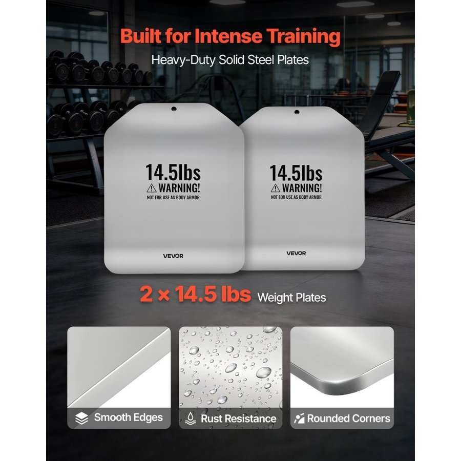 VEVOR Curved Weight Vest Plates, 6.6 kg Pairs, Premium Steel Tactical Weighted Plates for Vest, Ergonomic Design, for Strength Endurance Training, Running, Jogging, Fitness, Heavy Workouts