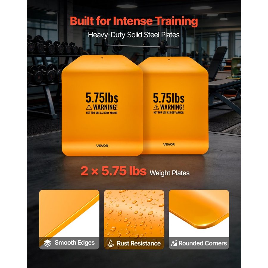VEVOR Curved Weight Vest Plates, 2.6 kg Pairs, Premium Steel Tactical Weighted Plates for Vest, Ergonomic Design, for Strength Endurance Training, Running, Jogging, Fitness, Heavy Workouts