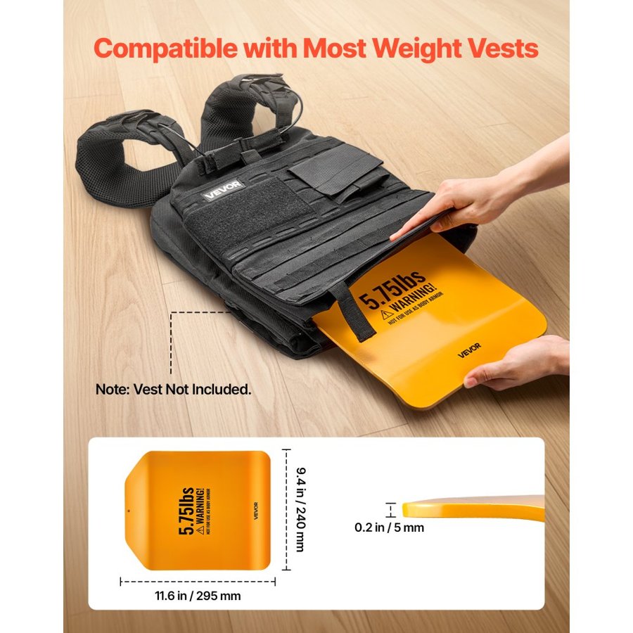 VEVOR Curved Weight Vest Plates, 2.6 kg Pairs, Premium Steel Tactical Weighted Plates for Vest, Ergonomic Design, for Strength Endurance Training, Running, Jogging, Fitness, Heavy Workouts