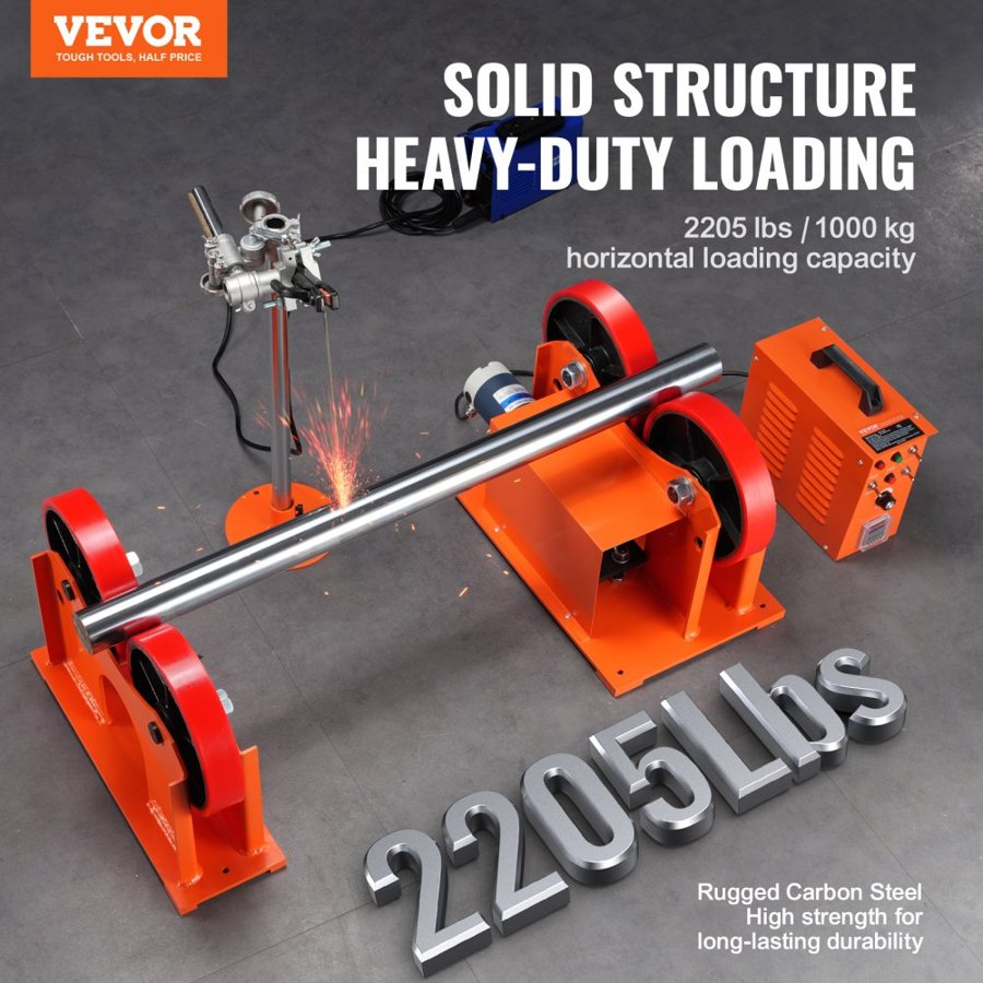 VEVOR 110V Turning Rolls Linkage Roller, 1000KG/2205LBS Loading Welding Turning Roll, 25-1400mm Diameter, 80-1600 mm/min Rotary Welding Positioner & Welding Torch Stand for Welding Equipment Support