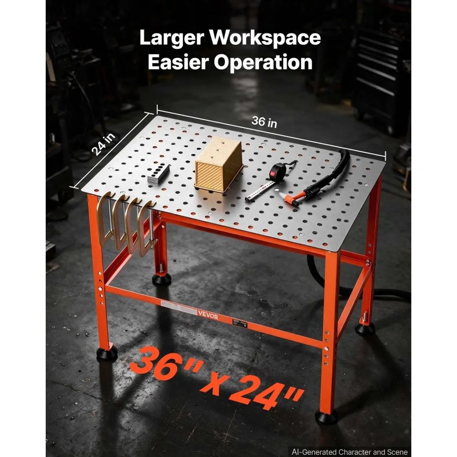VEVOR Welding Table, 910 x 610mm Welding Workbench with 363 kg Weight Capacity, Heavy-Duty Steel Work Table Platform with 16mm Fixture Holes for Welding, Metal Fabrication, Assembly, Repair Tasks