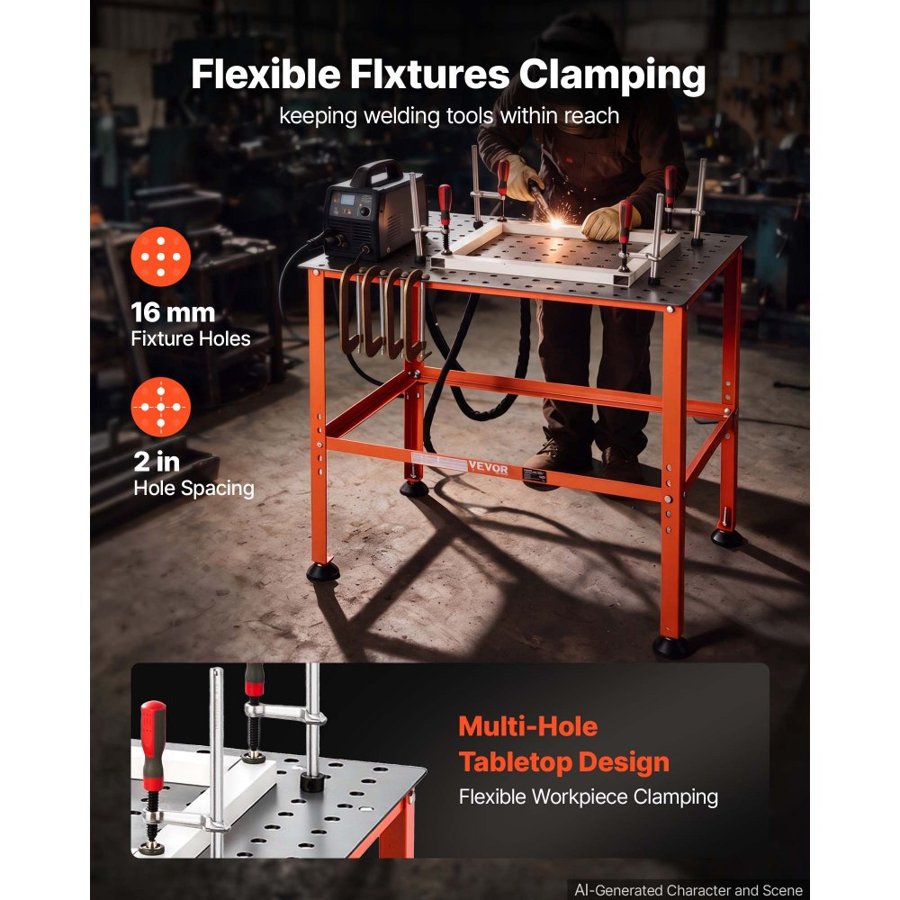 VEVOR Welding Table, 910 x 610mm Welding Workbench with 363 kg Weight Capacity, Heavy-Duty Steel Work Table Platform with 16mm Fixture Holes for Welding, Metal Fabrication, Assembly, Repair Tasks