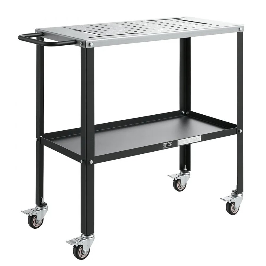 VEVOR Welding Table 914 x 457 mm Movable Welding Workbench 544 kg Capacity, Heavy-Duty Steel Work Table Platform with 4 Lockable Casters, 4 Tool Slots, 16mm Fixture Holes, Tool Tray for Workshops
