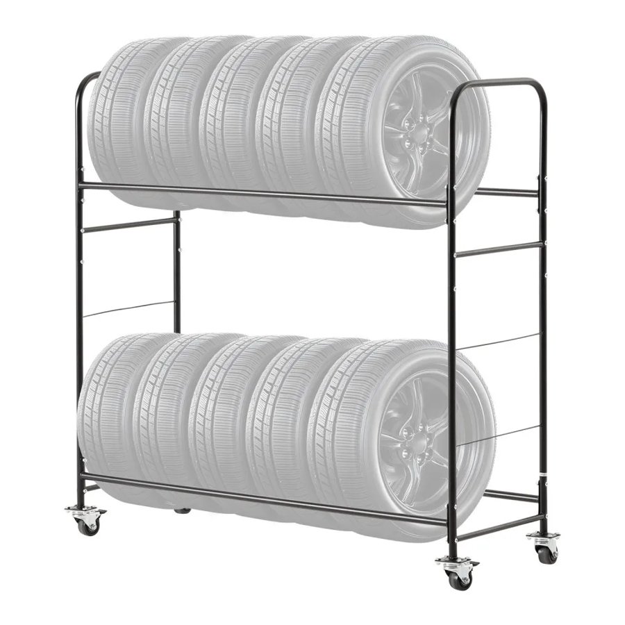 VEVOR Rolling Tire Storage Rack, 2-Shelf Tire Holder and Transport Trailer for Garage, Heavy-Duty Steel Tire Storage Cart with Wheel, Adjustable Height & Protective Cover, Hold up to 12 Standard Tires
