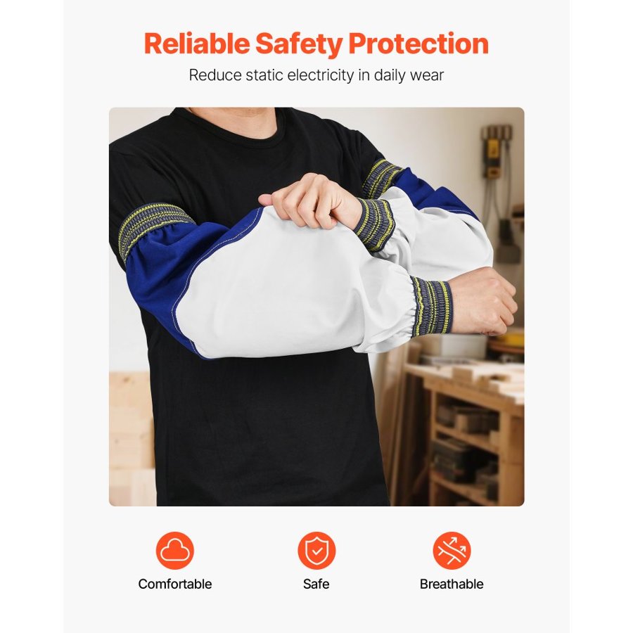 VEVOR Flame Resistant Welding Sleeves, Heavy Duty Sheepskin & FR Cotton Arm Protection Sleeves for Men Women, Heat Resistant with Elastic Cuffs for Welding, Woodworking, Blacksmithing