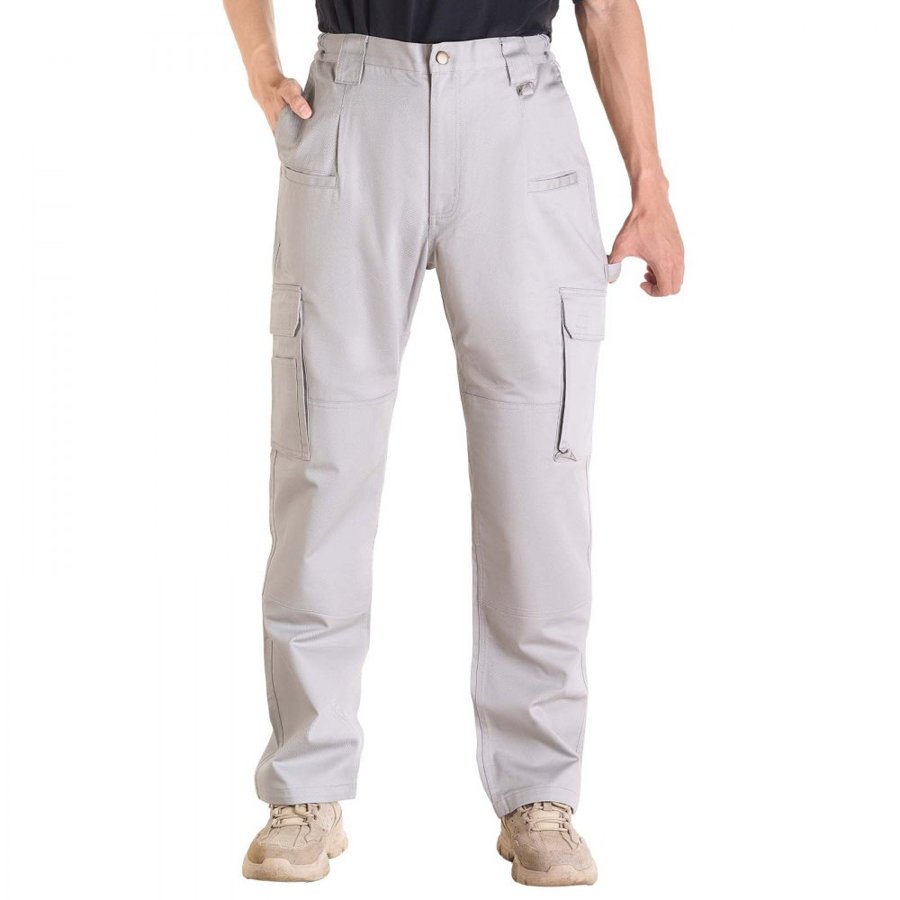 VEVOR FR Pants for Men, 100% Cotton, Flame-Resistant Cargo Pants with Multi-Pockets and Elastic Waist, Reinforced Tear-proof Stitching, Ideal for Welding Work and Casual Wear, L Size, Gray