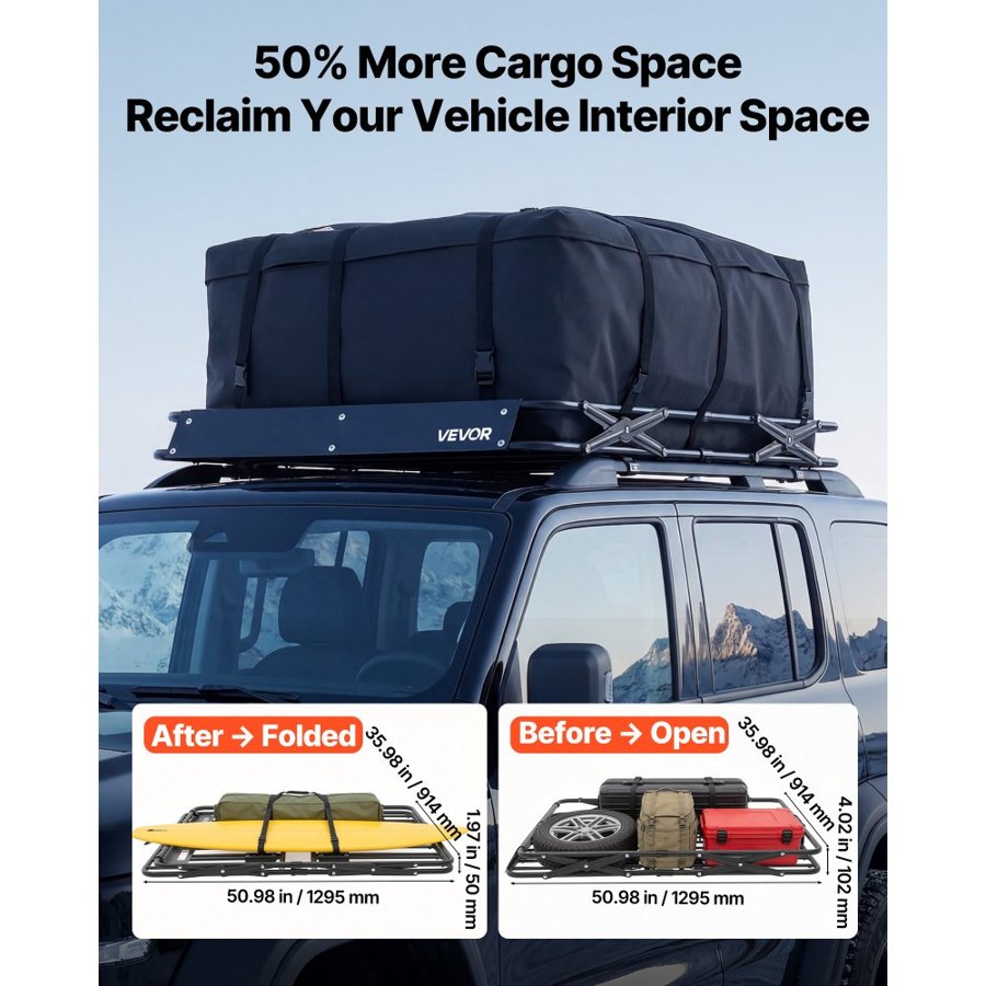 VEVOR Cargo Roof Rack Basket with Bag – 90kg, 3-Pc Connect