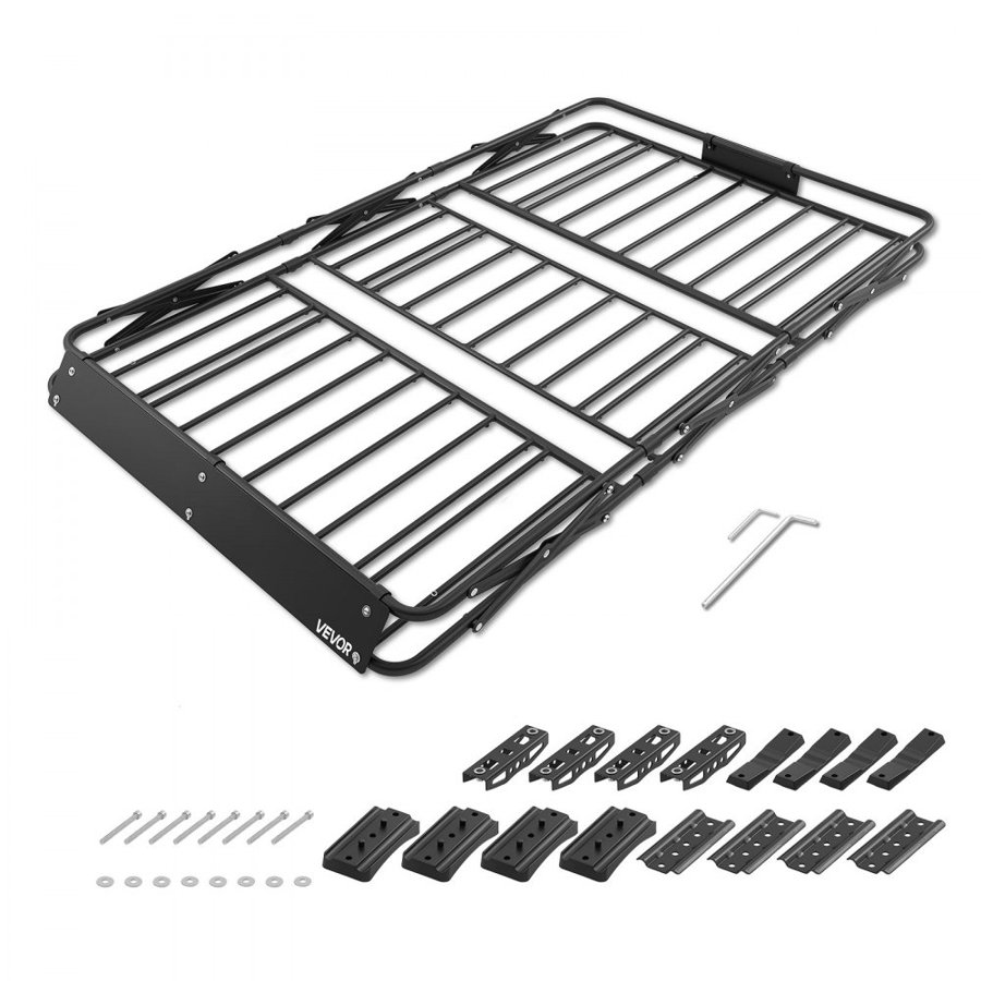 VEVOR Roof Rack Cargo Basket, 1626 x 990 x 102 mm, Heavy Duty Roof Top Carrier Basket with Folding Design, 90.72 kg Capacity, All-Weather Easy-Install Car Top Luggage Holder, Universal for SUV Truck