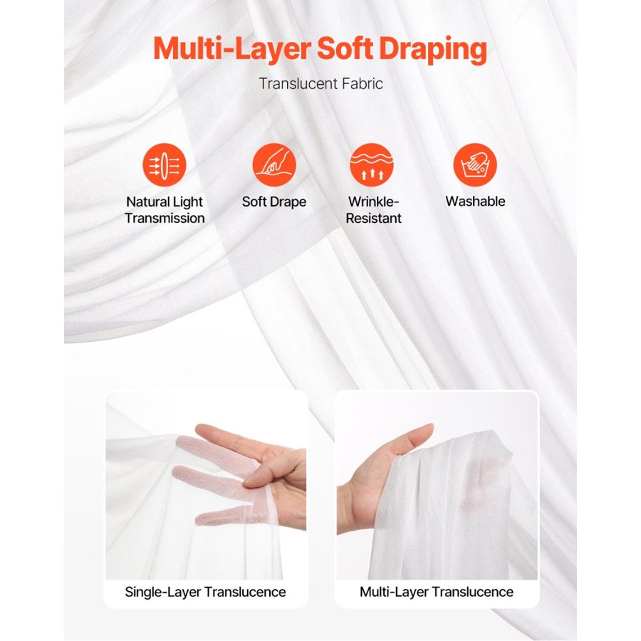 VEVOR Artificial Wedding Arch Flowers Kit, White Wedding Arch Flowers with Drapes Kit (Pack of 3) - 2 Pcs Floral Arrangement, 1 Pcs Sheer Drapes, for Ceremony Bouquets Reception Backdrop Decoration