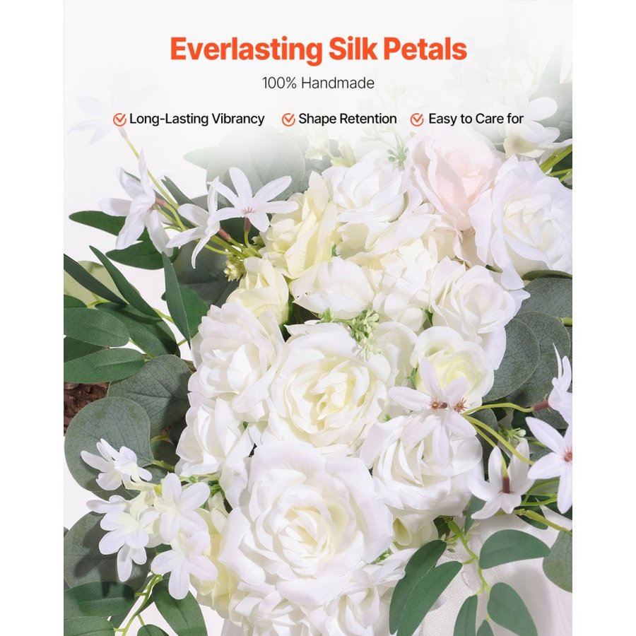 VEVOR Artificial Wedding Arch Flowers Kit, White Wedding Arch Flowers with Drapes Kit (Pack of 3) - 2 Pcs Floral Arrangement, 1 Pcs Sheer Drapes, for Ceremony Bouquets Reception Backdrop Decoration