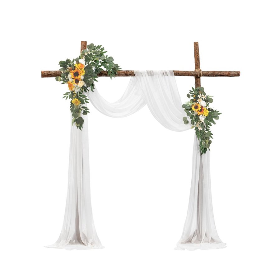 VEVOR Artificial Wedding Arch Flowers Kit, Yellow Wedding Arch Flowers with Drapes Kit (Pack of 3) - 2 Pcs Floral Arrangement, 1 Pcs Sheer Drapes, for Ceremony Bouquets Reception Backdrop Decoration