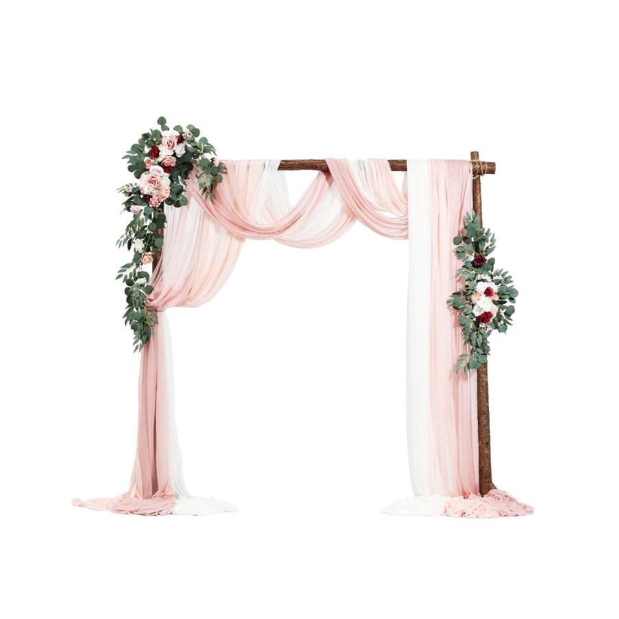 VEVOR Artificial Wedding Arch Flowers Kit, Pink Wedding Arch Flowers with Drapes Kit (Pack of 5) - 2 Pcs Floral Arrangement, 3 Pcs Sheer Drapes, for Ceremony Bouquets Reception Backdrop Decoration