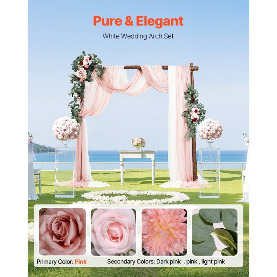 VEVOR Artificial Wedding Arch Flowers Kit, Pink Wedding Arch Flowers with Drapes Kit (Pack of 5) - 2 Pcs Floral Arrangement, 3 Pcs Sheer Drapes, for Ceremony Bouquets Reception Backdrop Decoration