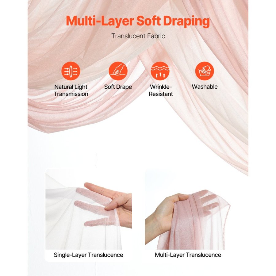VEVOR Artificial Wedding Arch Flowers Kit, Pink Wedding Arch Flowers with Drapes Kit (Pack of 5) - 2 Pcs Floral Arrangement, 3 Pcs Sheer Drapes, for Ceremony Bouquets Reception Backdrop Decoration