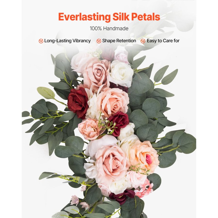 VEVOR Artificial Wedding Arch Flowers Kit, Pink Wedding Arch Flowers with Drapes Kit (Pack of 5) - 2 Pcs Floral Arrangement, 3 Pcs Sheer Drapes, for Ceremony Bouquets Reception Backdrop Decoration