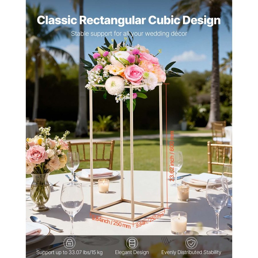 VEVOR Gold Flower Vase Stand – 23.62" 10PCS Rectangular Set