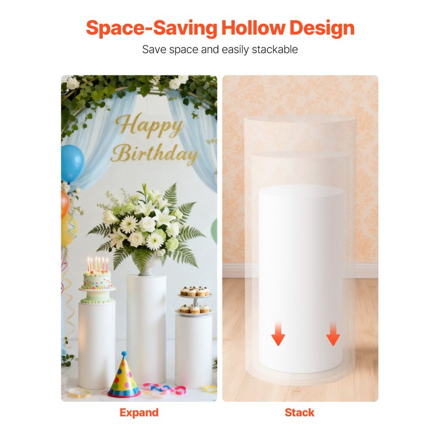 VEVOR Cylinder Plinth Stand – 3PCS, PVC, 23.62–35.43 In