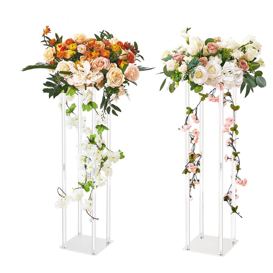 VEVOR 2PCS 31.5inch/80cm High Wedding Flower Stand, With Acrylic Laminate,Acrylic Vase Column Geometric Centerpiece Stands, Floral Display Rack for T-Stage Events Reception, Party Decoration Home