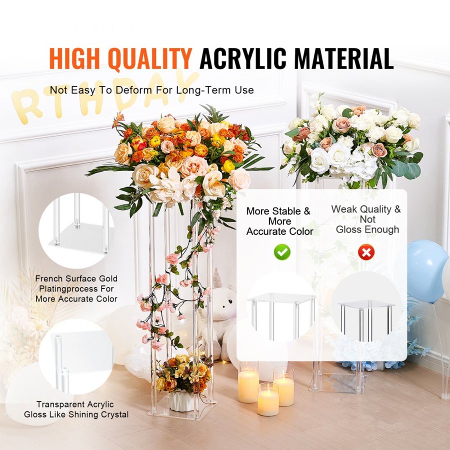 VEVOR 2PCS 31.5inch/80cm High Wedding Flower Stand, With Acrylic Laminate,Acrylic Vase Column Geometric Centerpiece Stands, Floral Display Rack for T-Stage Events Reception, Party Decoration Home