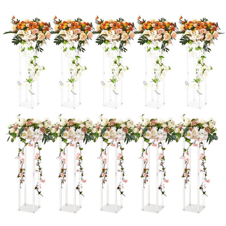VEVOR 10PCS 23.6inch/60cm High Wedding Flower Stand, With Acrylic Laminate,Acrylic Vase Column Geometric Centerpiece Stands, Floral Display Rack for T-Stage Events Reception, Party Decoration Home