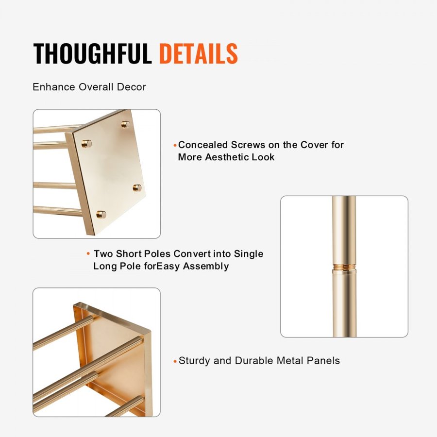 VEVOR 4PCS Gold Metal Column Wedding Flower Stand, 23.6inch /60cm High With Metal Laminate, Vase Geometric Centerpiece Stands, Cylindrical Floral Display Rack for Events Reception, Party Road Leads