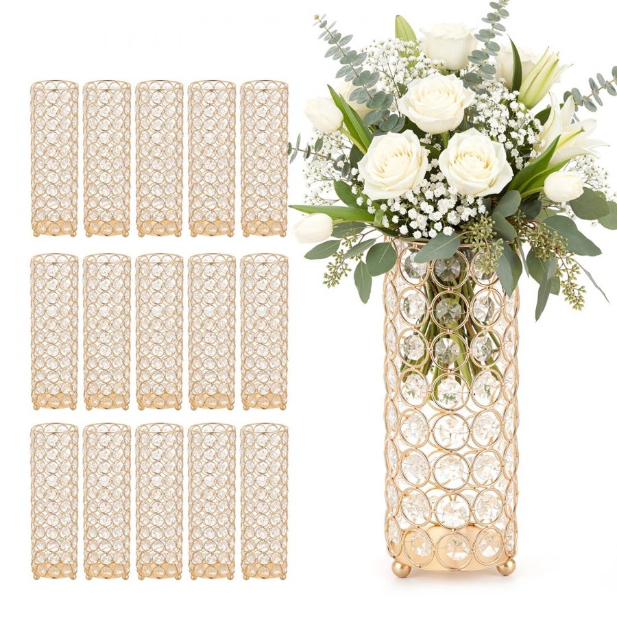 VEVOR Crystal Flower Vases – 16 PCS, 26 cm Gold Cylinder Set