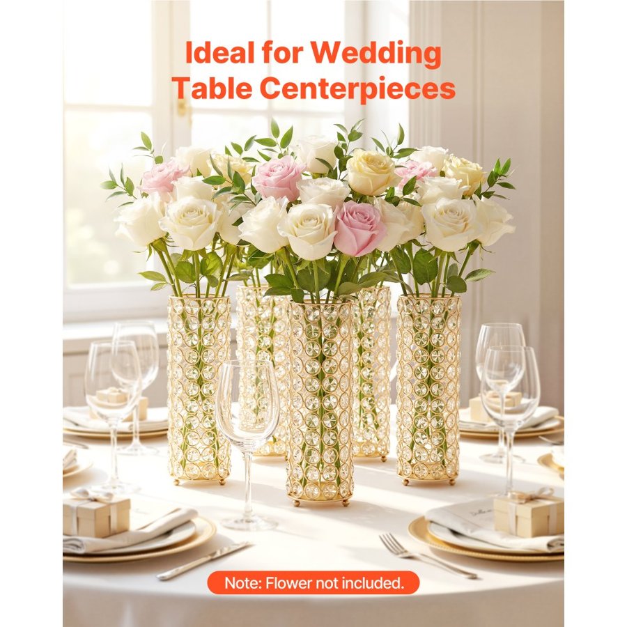 VEVOR Crystal Flower Vases – 16 PCS, 26 cm Gold Cylinder Set