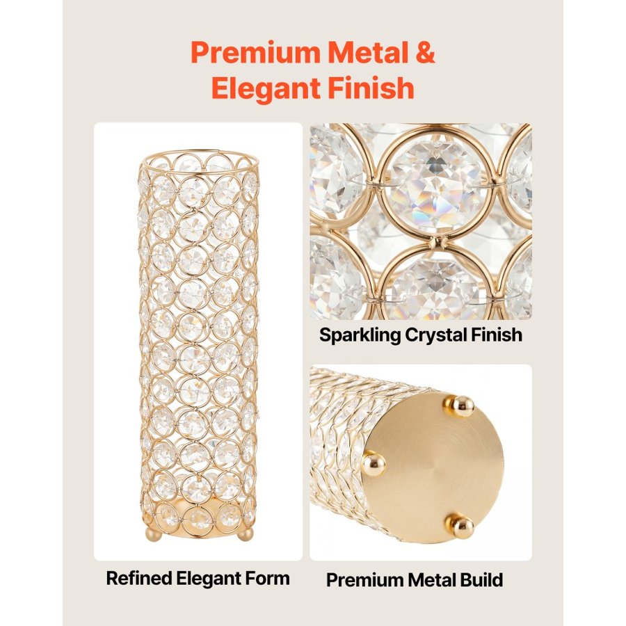 VEVOR Crystal Flower Vases – 16 PCS, 26 cm Gold Cylinder Set