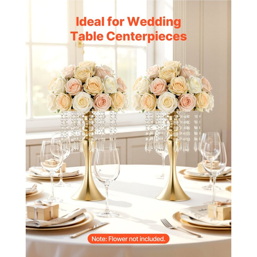 VEVOR 20 PCS Wedding Flower Vase, 33.5 cm Tall Flower Table Centerpieces, Crystal Banquet Vases Easy Installation, Electroplated Finish, Versatile Arrangement Stand for Party Events Home Decor, Gold