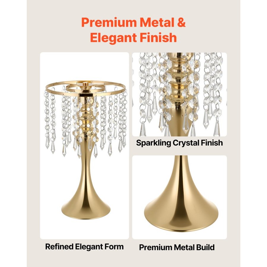 VEVOR 20 PCS Wedding Flower Vase, 33.5 cm Tall Flower Table Centerpieces, Crystal Banquet Vases Easy Installation, Electroplated Finish, Versatile Arrangement Stand for Party Events Home Decor, Gold