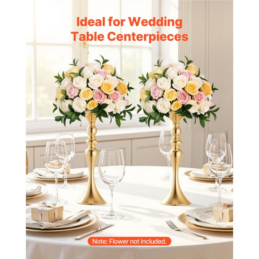 VEVOR 16 PCS Wedding Flower Vase, 38 cm Tall Flower Table Centerpieces, Crystal Banquet Vases Easy Installation, Electroplated Versatile Arrangement Stand for Party Events Home Decor Reception, Gold