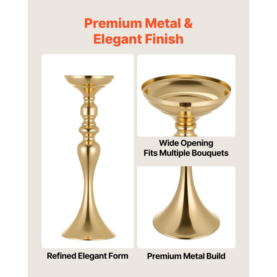 VEVOR 16 PCS Wedding Flower Vase, 38 cm Tall Flower Table Centerpieces, Crystal Banquet Vases Easy Installation, Electroplated Versatile Arrangement Stand for Party Events Home Decor Reception, Gold
