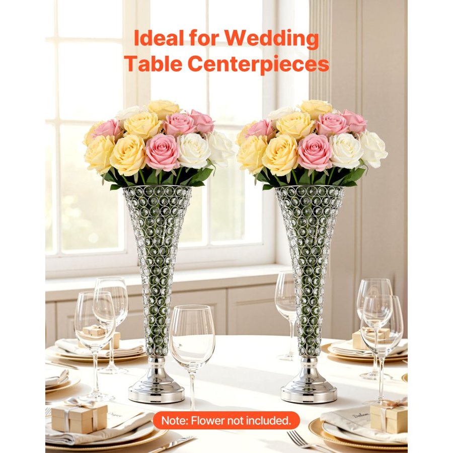 VEVOR 4 PCS Crystal Wedding Flower Vase, 51 cm Tall Flower Table Centerpieces, Crystal Cylinder Banquet Vases Easy Installation, Versatile Arrangement Stand for Party Events Room Home Decor, Silver
